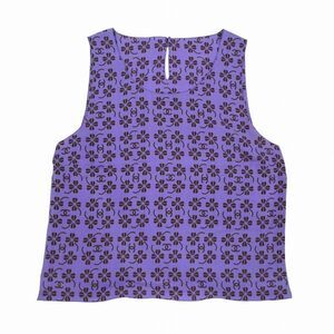 CHANEL 01P 100% Silk Coco Mark Clover Sleeveless Blouse Tops Purple Ladies